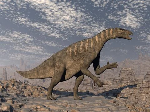 Iguanodon dinosaur in the desert - 3D render Stock Illustration