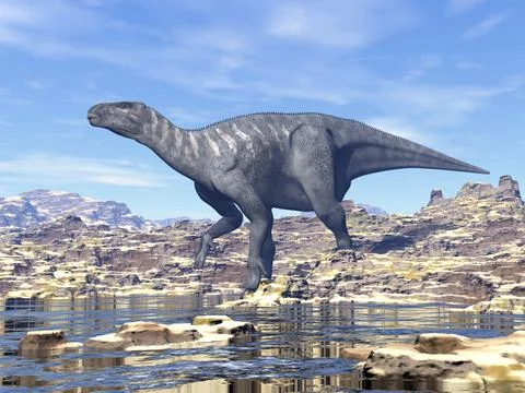 Iguanodon dinosaur in the desert - 3D render Stock Illustration