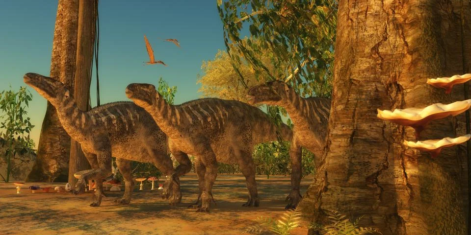 Iguanodons in Forest Stock Illustration