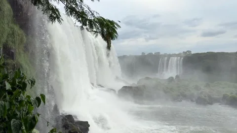 Iguazu Falls with Mist and Multiple Cascades in Tropical Forest, Brazil Stock Footage 339431775