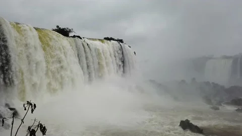 Iguazu Falls natural border between Brazil and Argentina on a cloudy day Video stock 224555917