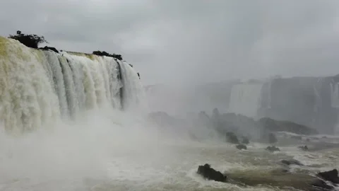 Iguazu Falls natural border between Brazil and Argentina on a cloudy day Video stock 224555937