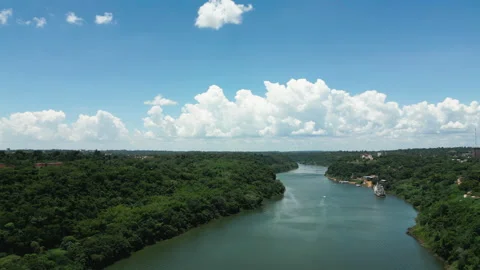 The Iguazu River Aerial View between Brazil, Argentinian and Uruguay Border Stock Footage 233573433
