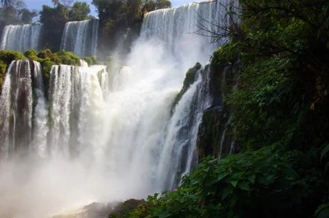 Iguazu River Falls between the countries of Argentina and Brazil Stock Photos