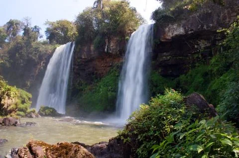 Iguazu River Falls between the countries of Argentina and Brazil Stock Photos