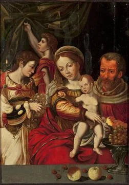 ï»¿Holy Family with Angels. nieznany malarz niderlandzki, painter Copyrigh Stock Photos