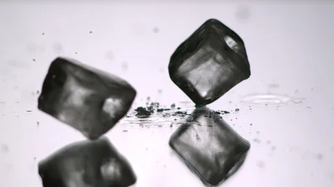IIce Cubes falling, breaking up into white background Video stock 104639325