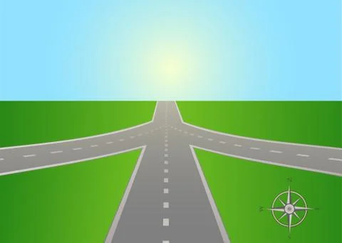 IIllustration of intersection  highway with a compass Stock Illustration