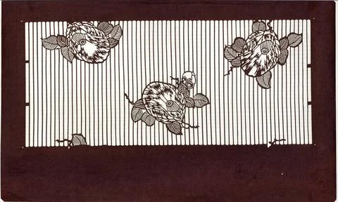 ï»¿Ise-katagami stencil; pattern of vertical stripes against camellia flow Stock Photos