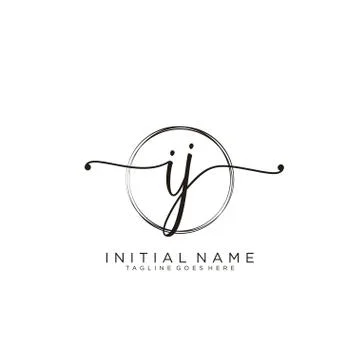 IJ Initial handwriting logo with circle template vector Stock Illustration