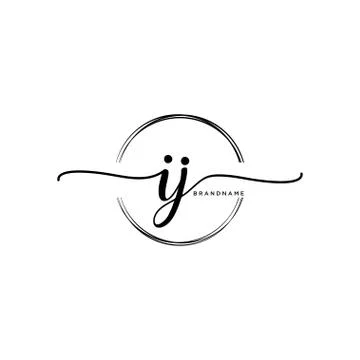 IJ Initial handwriting logo with circle template vector Stock Illustration