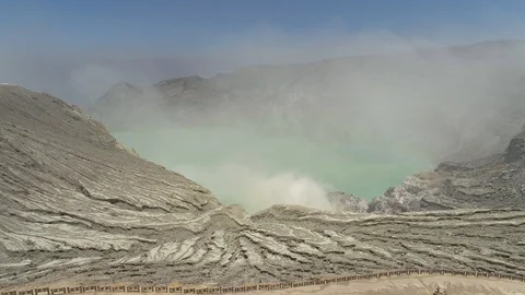Ijen volcano complex group of stratovolcanoes in East Java Indonesia. acid lake Stock Footage 115578991
