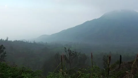 Ijen volcano crater Java island Indonesia tropical nature low visibility Stock Footage 312223294