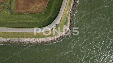 IJselmeer dike in the Netherlands top down birds eye view Stock Photos