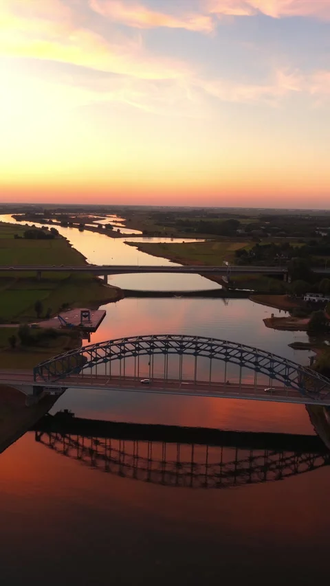 Ijssel at Zwolle during sunset Stock Footage 344390138