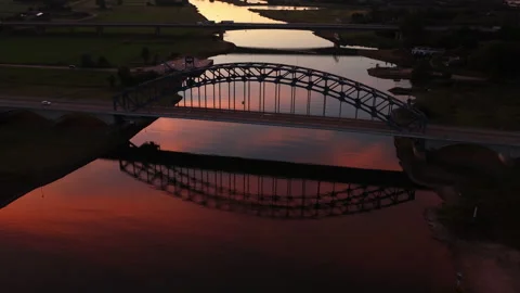 Ijssel at Zwolle during sunset Stock Footage 344394180