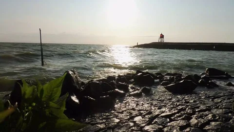IJsselmeer waves in the sunset Video stock 116302543