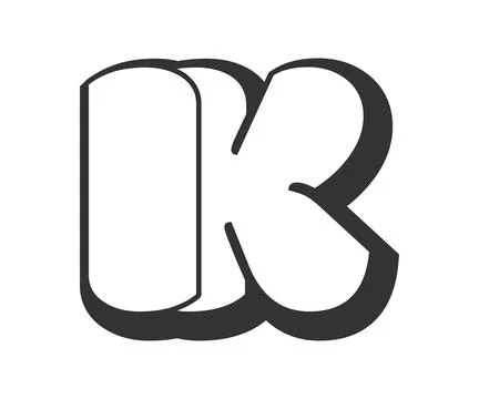 IK logo, bubble comic lettering, rounded in graffiti style black and white .. 库存插图