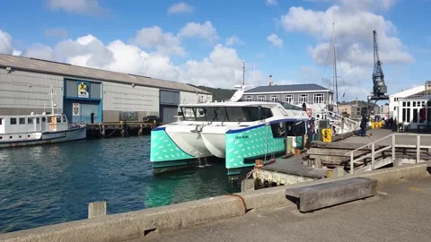 Ika Rere (Flying Fish) zero emissions fully electric passenger catamaran Stock Footage 196989021