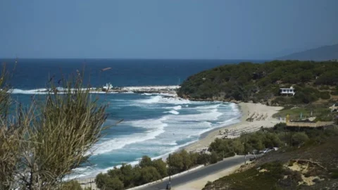 Ikaria beach with surf waves Stock Footage 144923685