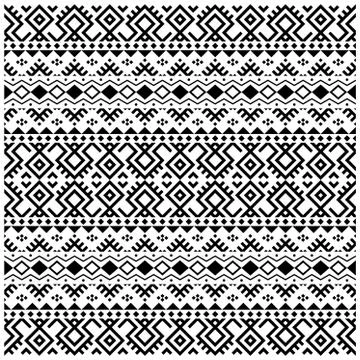 Ikat Aztec ethnic design. Native seamless pattern illustration vector in blac Stock Illustration