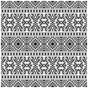 Ikat Aztec ethnic design. Native seamless pattern illustration vector in blac Stock Illustration