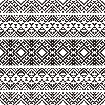 Ikat Aztec ethnic seamless pattern design in black and white color. Illustrazione stock