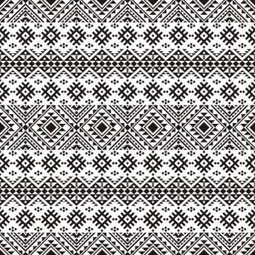 Ikat Aztec ethnic seamless pattern design in black and white color. Stock Illustration