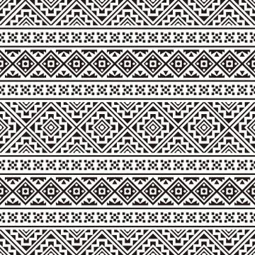 Ikat Aztec ethnic seamless pattern design in black and white color. Stock Illustration