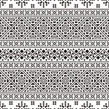 Ikat Aztec ethnic seamless pattern design in black and white color. Stock Illustration