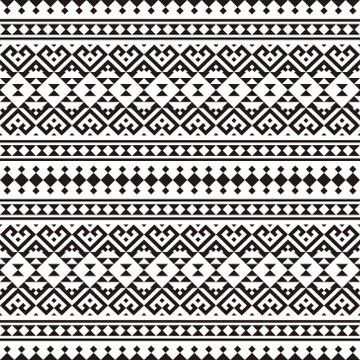 Ikat Aztec ethnic seamless pattern design in black and white color. Stock Illustration