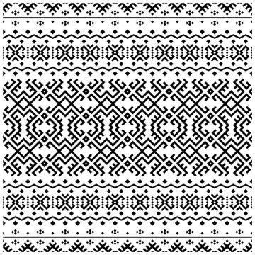 Ikat Aztec ethnic seamless pattern design background vector in black and whit Stock Illustration