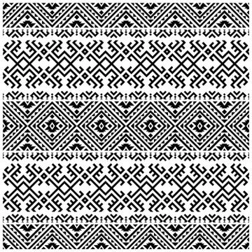 Ikat Aztec ethnic seamless pattern design background vector in black and whit Stock Illustration