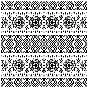 Ikat Aztec ethnic seamless pattern design in black and white color. Ethnic Il Stock Illustration
