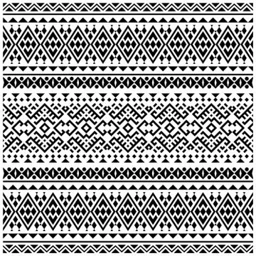 Ikat Aztec ethnic seamless pattern design in black and white color. Ethnic Il Stock Illustration