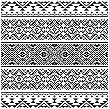 Ikat Aztec ethnic seamless pattern texture vector in black white color Stock Illustration