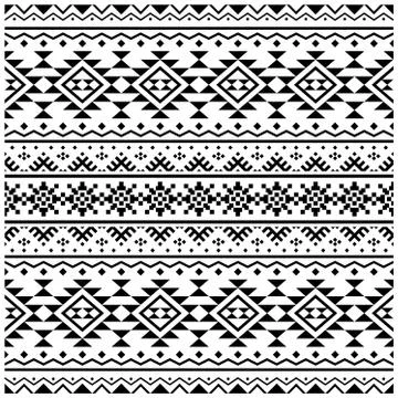 Ikat Aztec ethnic seamless pattern texture vector in black white color Stock Illustration