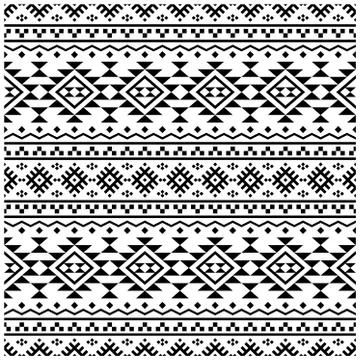 Ikat Aztec ethnic seamless pattern texture vector in black white color Stock Illustration