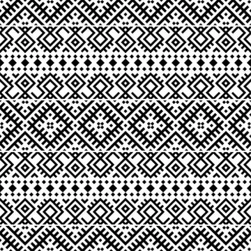 Ikat Aztec ethnic seamless pattern design in black and white color. Ethnic Il Stock Illustration