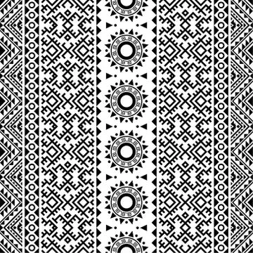Ikat Aztec ethnic seamless pattern design in black and white color. Ethnic Il Illustrazione stock