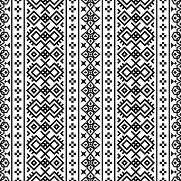 Ikat Aztec ethnic seamless pattern design in black and white color. Ethnic Il Stock Illustration