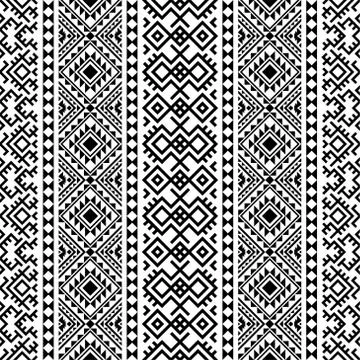 Ikat Aztec ethnic seamless pattern design in black and white color. Ethnic Il Stock Illustration