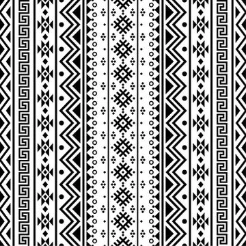 Ikat Aztec ethnic seamless pattern design in black and white color Stock Illustration