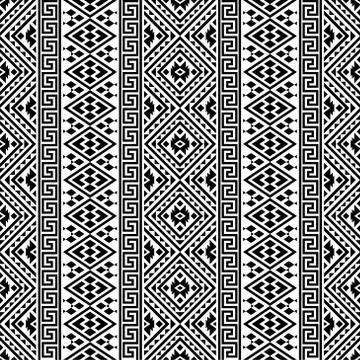 Ikat Aztec ethnic seamless pattern design in black and white color Stock Illustration