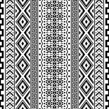 Ikat Aztec ethnic seamless pattern design in black and white color Stock Illustration