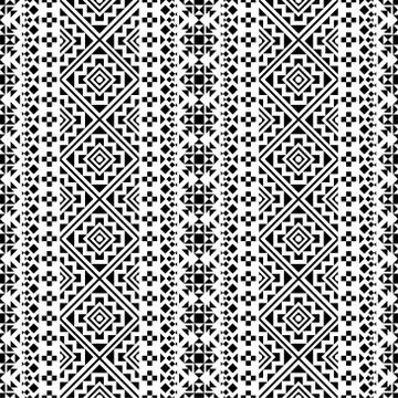 Ikat Aztec ethnic seamless pattern design in black and white color Stock Illustration