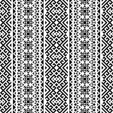 Ikat Aztec ethnic seamless pattern design in black and white color Stock Illustration