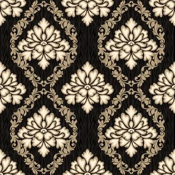 Ikat damask seamless pattern featuring ornate elegant gold and beige floral  Stock Illustration