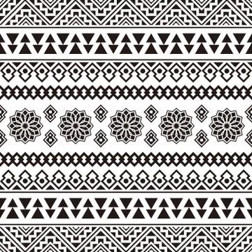 Ikat Ethnic Aztec Pattern Illustration Design in black and white color Stock Illustration