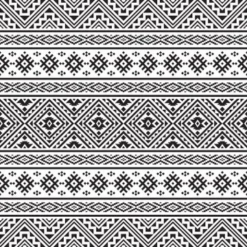 Ikat Ethnic Aztec Pattern Illustration Design in black and white color. Stock Illustration